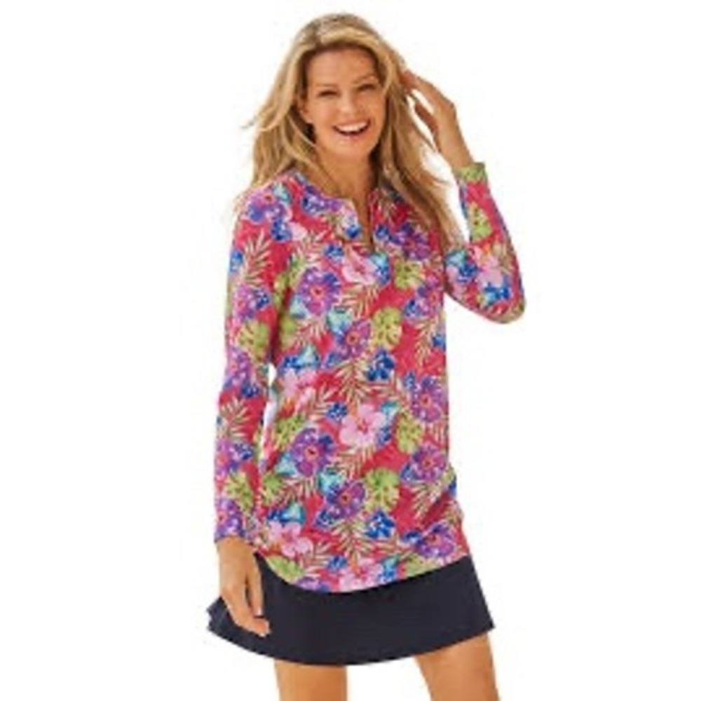 Swim365 Women's Size 26 Tropical Floral Long‎ Sleeve Rash Guard Tunic Resort